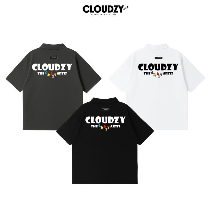  Áo polo tay lỡ nam nữ thun phông rộng có cổ localbrand CLOUDZY unisex đen trắng oversize  POLO CRAZY 