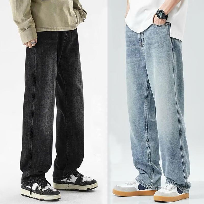  Quần Jean Nam Ống Suông Rộng Màu Xanh Wash Phong Cách Retro Menswear Pants 