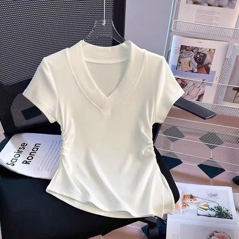 ALCOLLECTION-Kaos Atasan Wanita Polos-Lengan Pendek-Model Cubit Kiri-Kanan-Bahan Semi Spandex Size M L XL XXL