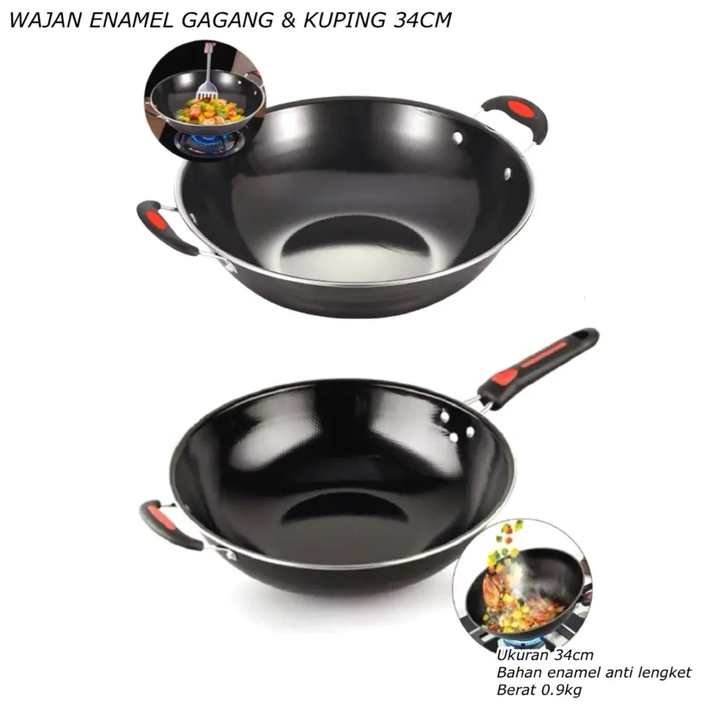 KKT Panci wajan enamel 34cm anti lengket gagang kuping panci penggorengan
