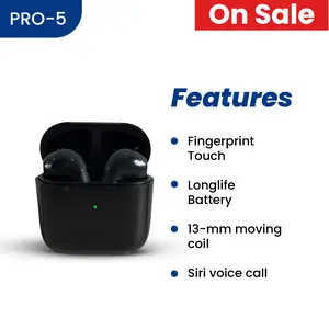 Headset Bluetooth TWS PRO-5  Series, Bluetooth 5.4, 200mAh, 5 Jam Playtime TWS Pro5 Kualitas suara jernih