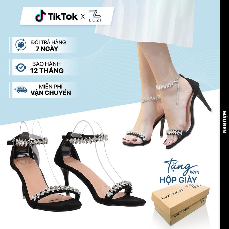 FULLBOX Guốc giày sandal cao gót quai đính đá gót nhọn cao 10p giày cao gót nữ lót Nhung quai ngang đính đá lấp lánh cao 8p DéP cưới cô dâu sang chảnh LUZI SHOES m49