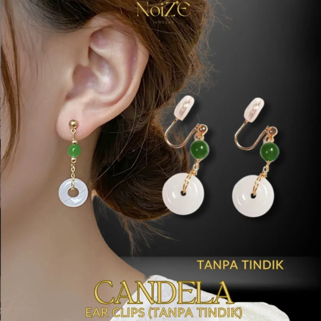 NoiZE Candela - Anting Jepit Wanita Klip Tanpa Tindik Ear Clip Silver S925 Jade Oriental Giok