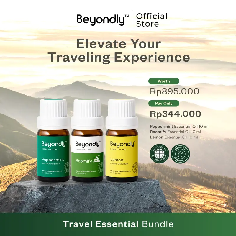 [BUY 2 GET 3] Beyondly Travel Essential - Peppermint & Roomify Essential Oil FREE Lemon Essential Oil - Pereda Mabuk Perjalanan Darat Pusing Mual Pengharum Mobil Pewangi Mobil Traveling Aromaterapi Halal BPOM 0
