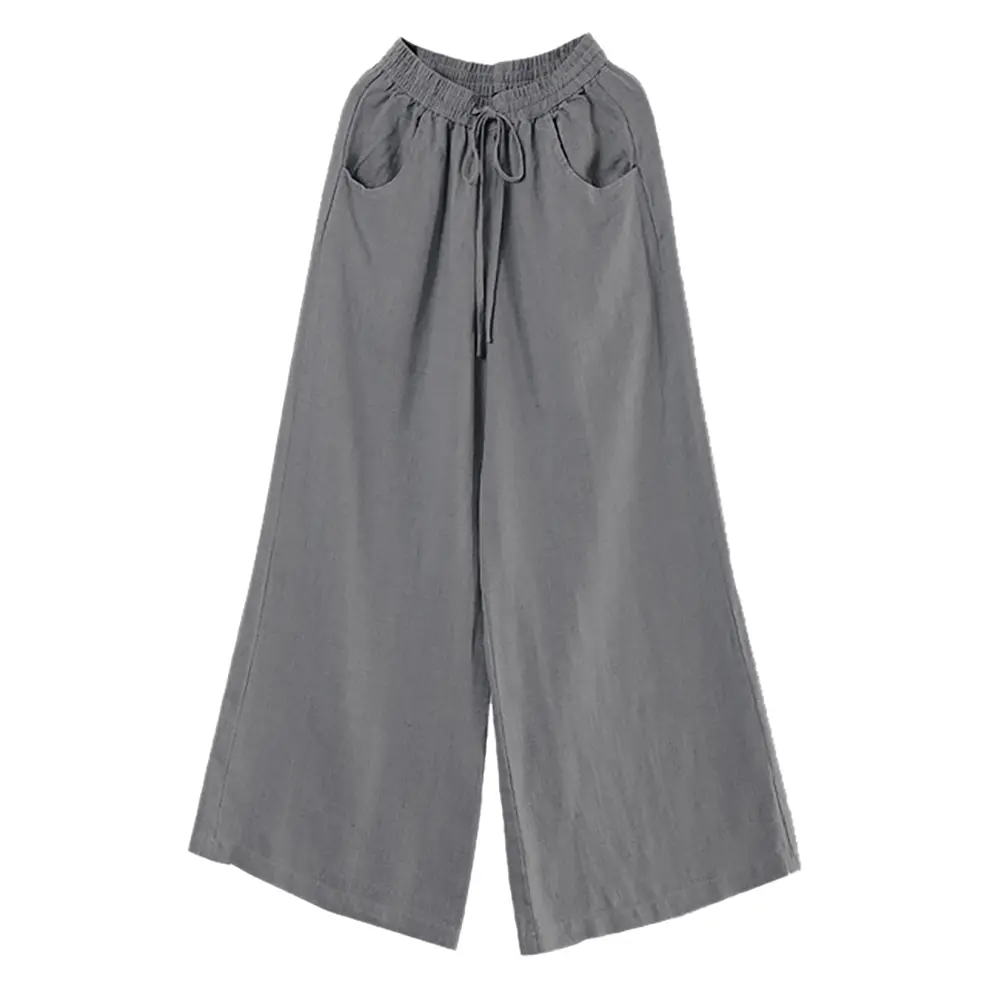 [Jn] Women Vintage Causal Cotton Linen High Waist Pants Mopping Straight Trousers