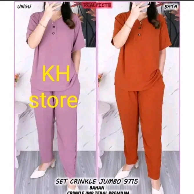 setelan pakaian wanita crinkle air flow terbaru lengan pendek clana panjang bhan crinkle 3