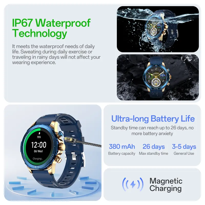Aolon Luxor Jam Tangan Bisnis Pintar Jam Tangan Pintar Baru IP68 Tahan Air Kecepatan Lari DIY Pemantauan Kesehatan Smart Watch Olahraga Luar Ruangan   (jam tidur / bedside clock) 4
