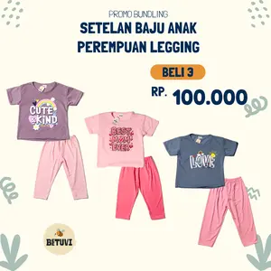 BEETUVI - Paket Hemat 100 Ribu Dapat 3 Setelan Baju Harian Anak Perempuan 3-8 Tahun One Set Legging - Beli 3 100K