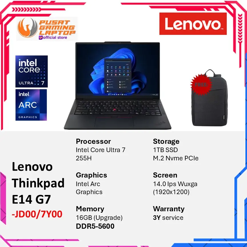 Lenovo Thinkpad E14 G7 Ultra 7 255H Ram 16Gb 1Tbssd 14.0Wuxga Win11Pro | 3 Years