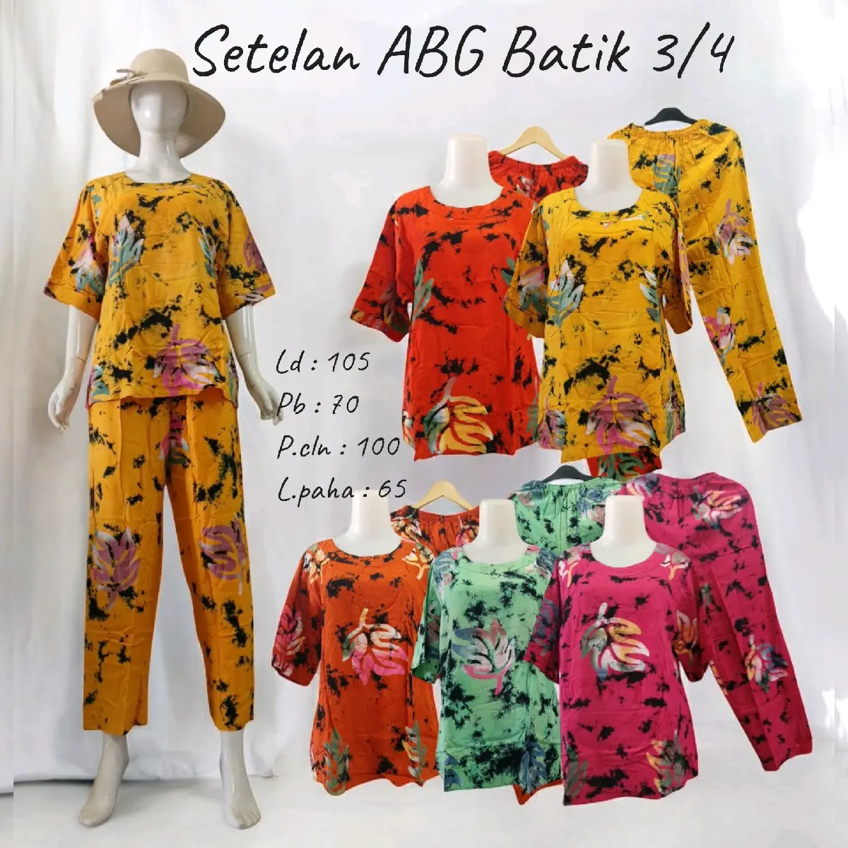 SETELAN ABG 3/4 BATIK Wanita Baju Katun Celana Panjang Dewasa