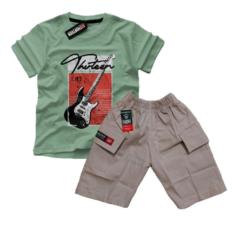 kaos setelan anak pocket terbaru katun dan celana twill 2