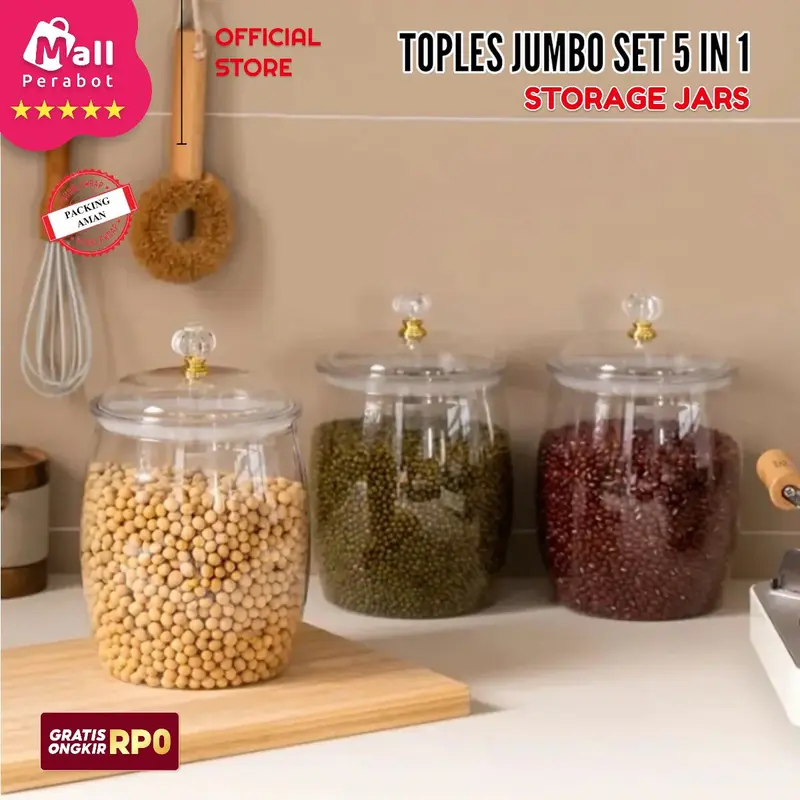 Mall Perabot | Toples Akrilik Jumbo Kedap Udara | Toples Gentong Set 5 in 1 | Stoples Jars Penyimpanan Makanan / Snack / Kue 8