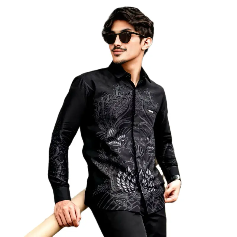 Kemeja batik lengan panjang pria dewasa bahan katun baju kantor 2