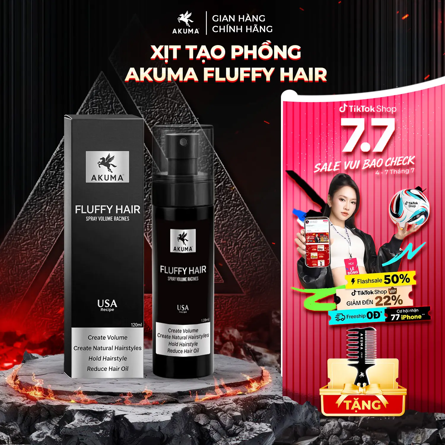 [ĐỘC QUYỀN LIVE] Xịt Tạo Phồng AKUMA Fluffy Hair 120ml - Tạo Độ Phồng, Kiểm Soát Dầu, Giảm Bết, Thích Hợp Cho Mọi Kiểu Tóc.