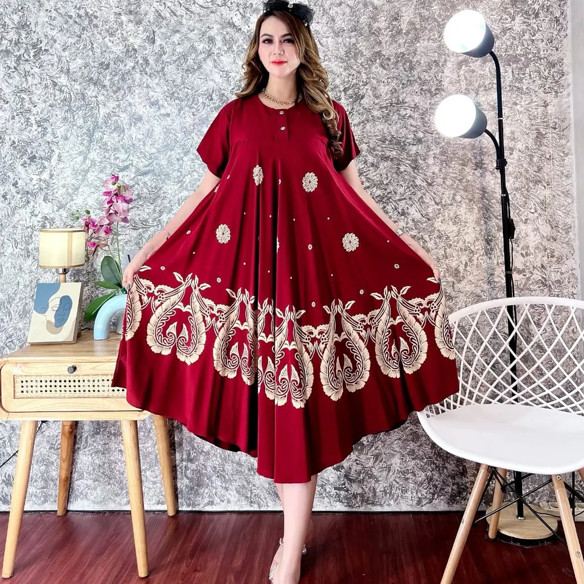 Daster Klok garuda jumbo / daster Katun Rayon Motif Daster Bumil / Dster Kancing Depan  Daster Viral Daster- Pendek, Wanita, Hamil Ibu Busui