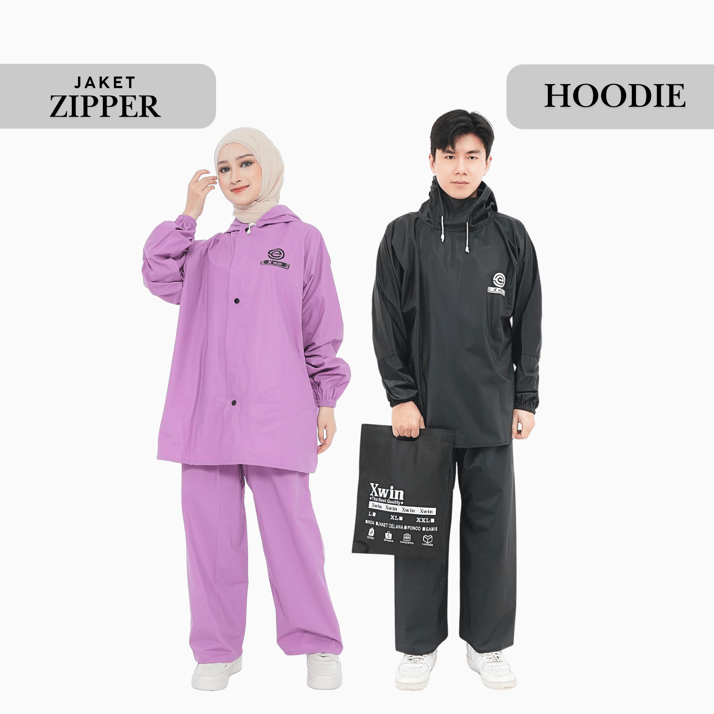 Jas Hujan Raincoat Anti Rembes Air By Xwin Mantel Hujan Original Setelan Baju Celana - Bahan Pvc Karet Elastis Kuat Tebal untuk Pria dan Wanita