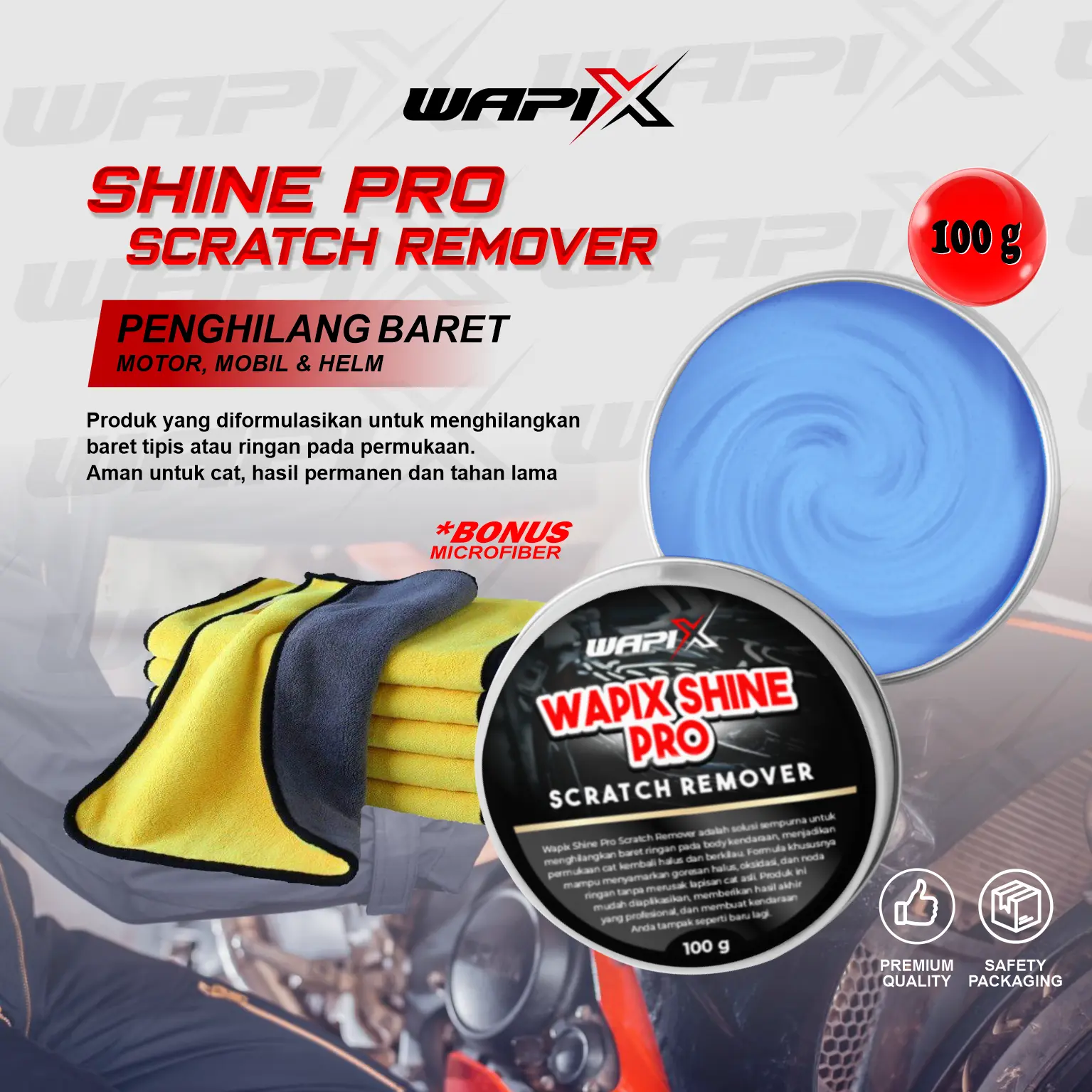 WAPIX SHINE PRO - SCRATCH REMOVER - Compound Penghilang Baret Penghilang Goresan Body Motor Mobil dan Helm penghilang  baret Pengkilap Body Kendaraan Spidol Penghilang secret