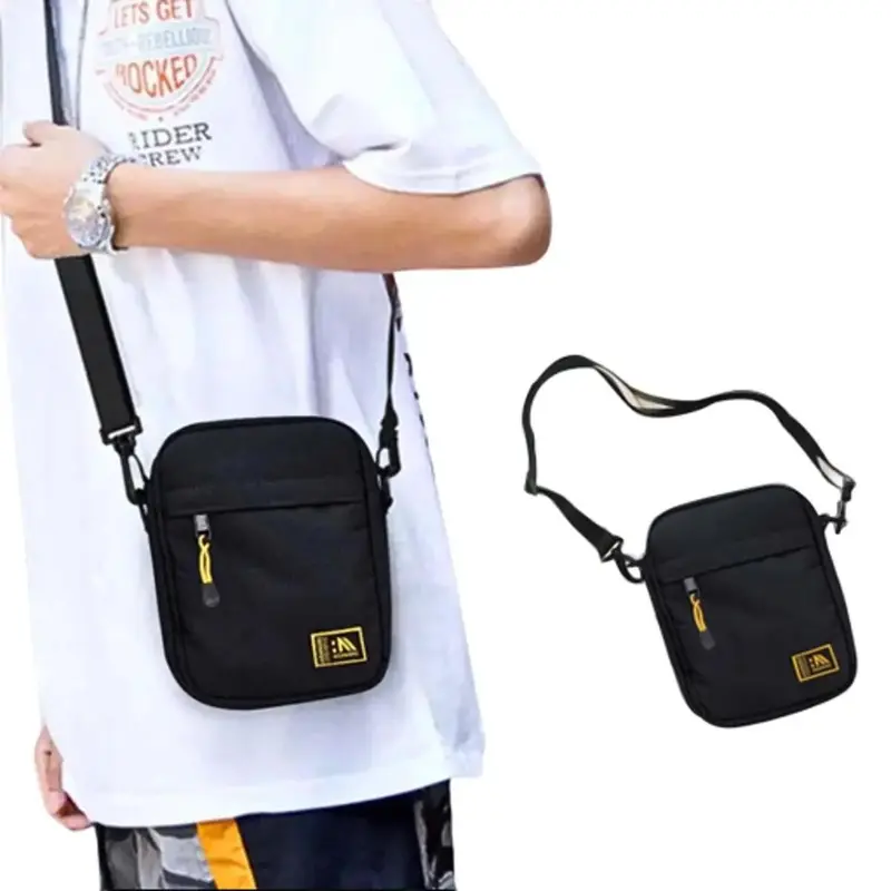 Highmore Perfect Bundling Tas Selempang Pria Tali Bisa Diatur Bonus Dompet Slingbag Kanvas  Waistbag Hitam 1