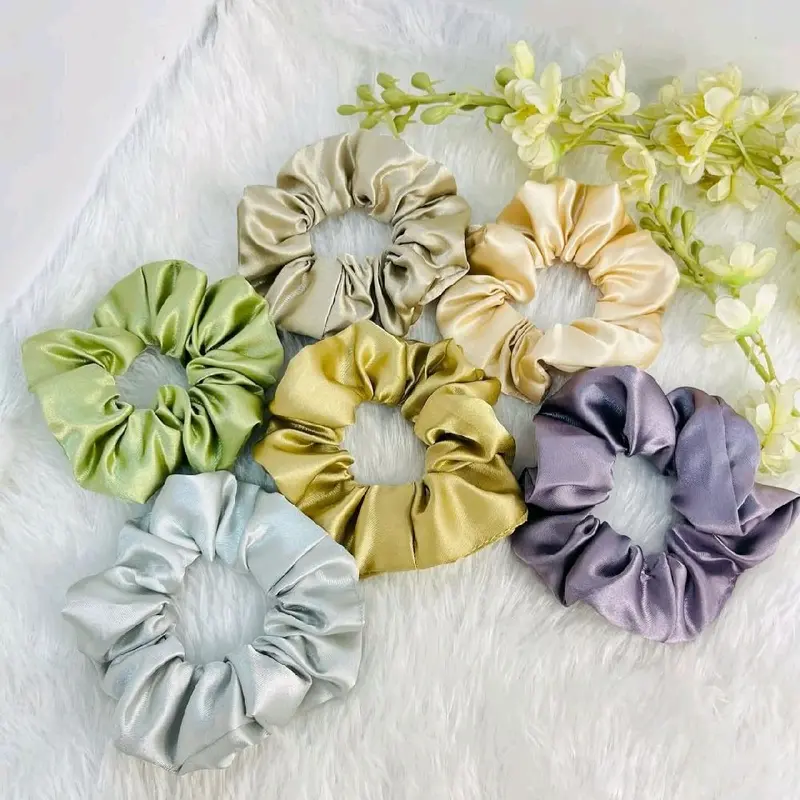 100 Pcs Scrunchie Bahan satin Ikat Rambut Scrunchie Souvenir dan Gift Produk Karet Wanita Wine korea cepol rambut scrunchies Cepolan Hijab tile 8