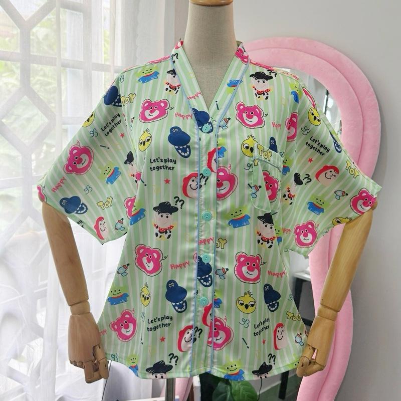 [Size dưới 75kg] Bộ quần áo ngủ lụa latin, cổ chữ V, dáng áo cánh dơi, quần đùi, họa tiết dễ thương 4