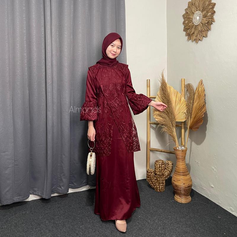 FIRA LONG DRESS SET VEST OUTER TILLE BRUKAT GAMIS MUSLIM KONDANGAN TERBARU Wanita Remaja Dewasa Baju Pesta Rayon Mewah Setelan 7