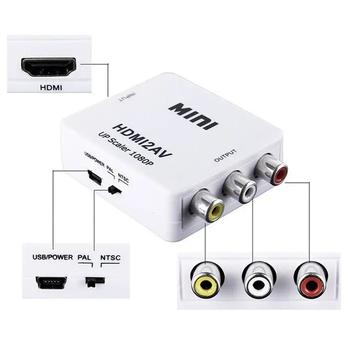 Mini HDMI To AV Converter Adapter High Definition 1080P Plug Play colokan RCA Box accessories HDMI To RCA