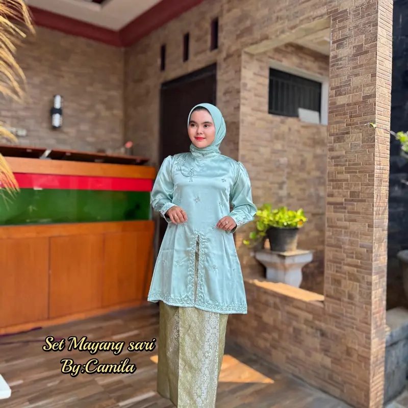 Kurung modren kebaya 1 set lengkap & Rok Songket Lilit - Bahan Adem & Tidak Nerawang - Terbaru - Muslim, Wanita Baju Mewah 3