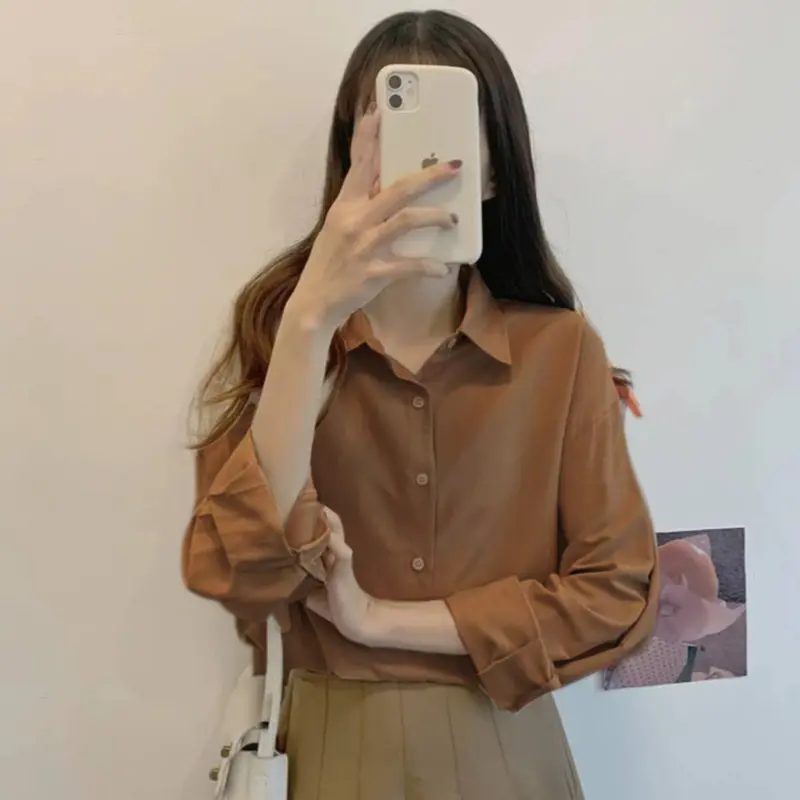Kemeja Atasan Wanita Polos Untuk Kerja Lengan Panjang Full Kancing Bahan Shakila Twill 8