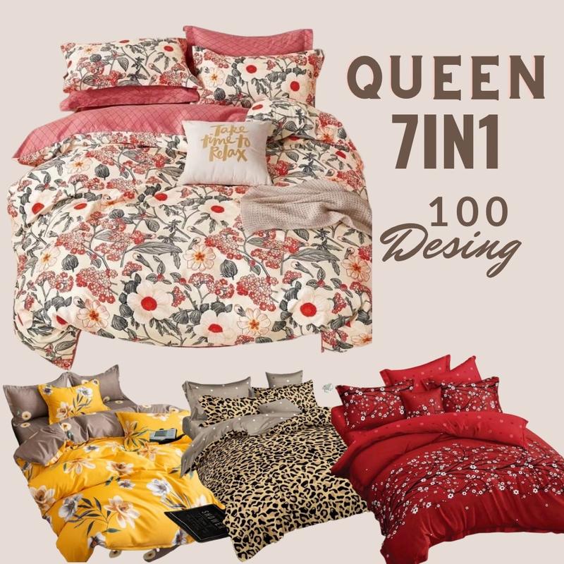 7IN1 SIZE QUEEN SET COMFORTER GETAH KELILING Bedding Textiles Selimut Soft