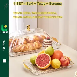 1 SET Baki Emas Deluxe Nampan Handle Gold Plastik Baki Transparan Wadah Perhiasan Buah Snack Bulat Aesthetic Dekorasi Rumah Perawatan Salon Kecantikan Simple Dapur rak kue Kitchenware Tatakan
