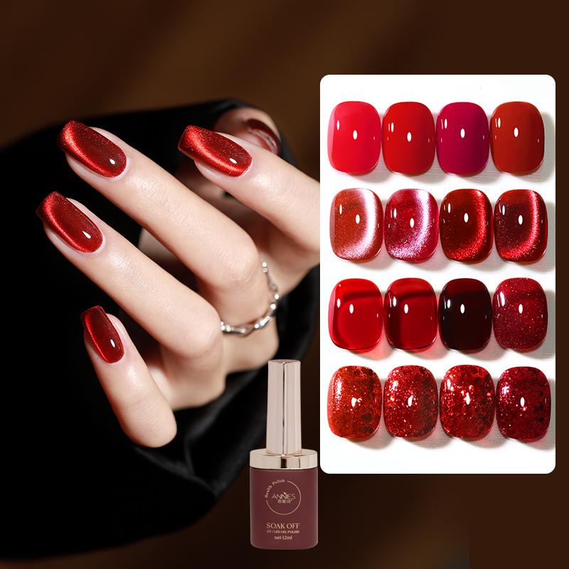 Sơn Gel Màu Rượu Vang Đỏ, ANNIES, 20 Màu, 12ml, Lấp Lánh, Gel Mắt Mèo, Cần Đèn Làm Móng Để Khô, Chủ Đề Năm Mới