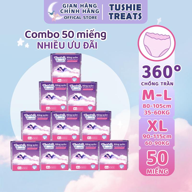  Combo 50 miếng băng vệ sinh dạng quần Tushie Treats size M-2XL Quần bvs mềm mịn không cộm không lộ viền 