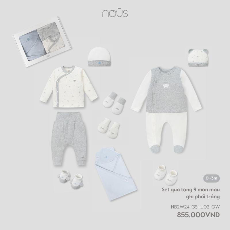 KOL Nous Newborn M20 Set quà tặng 9 món sơ sinh phối nhiều màu sắc chất liệu kháng khuẩn BST T8