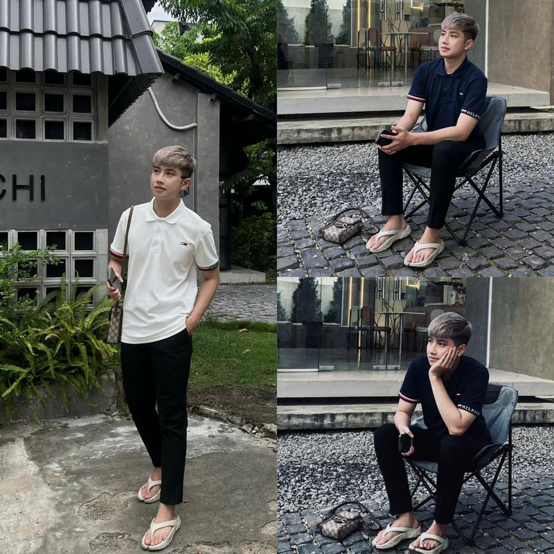  Áo polo nam thêu logo đơn giản dệt viền tay chất vải thoáng mát sang trọng thanh lịch basic-BUNZ STORE Menswear Có cổ tay ngắn 