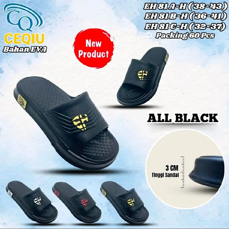 Sandal SeloP Pria Dewasa CEQIU 81-P/ Sandal Pria Dewasa Ukuran 38/43/Bahan Eva Shoes hitam putih slipper sandal  selop  pria  upper  lock slides 0
