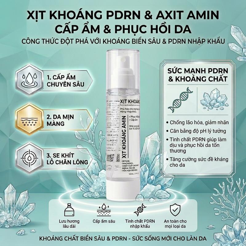 KHOÁNG XỊT AMITED – TINH CHẤT PDRN TỰ NHIÊN - CẤP ẨM MỊN - DỊU DA NHANH CĂNG MƯỢT TỰ NHIÊN - SE KHÍT LỖ CHÂN LÔNG - PHỤC HỒI DA KHỎE
