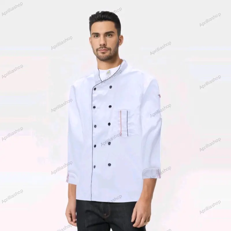 Baju Koki Seragam lengan panjang Koki Terlaris Hitam Putih Pria Wearpack Pendek Safety Atasan Katun Kerja 1