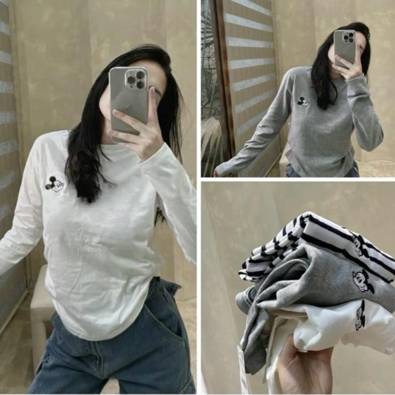  Áo thun zip dài tay cổ tròn mickey co dãn 4 chiều 