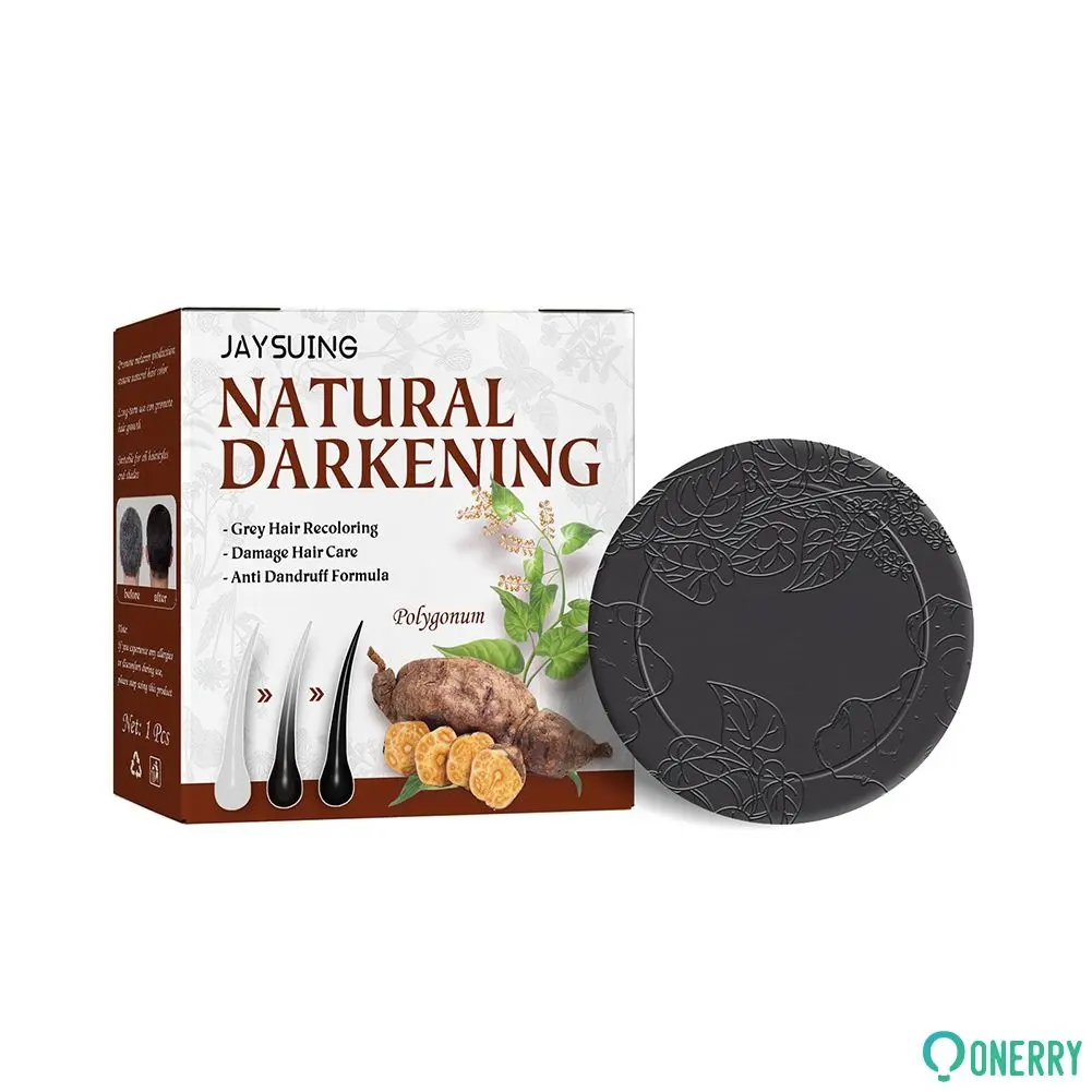 Jaysuing 1pc Polygonum Multiflorum Shampoo Soap Natural Darkening Grey Hair onerryph Fragrance Free
