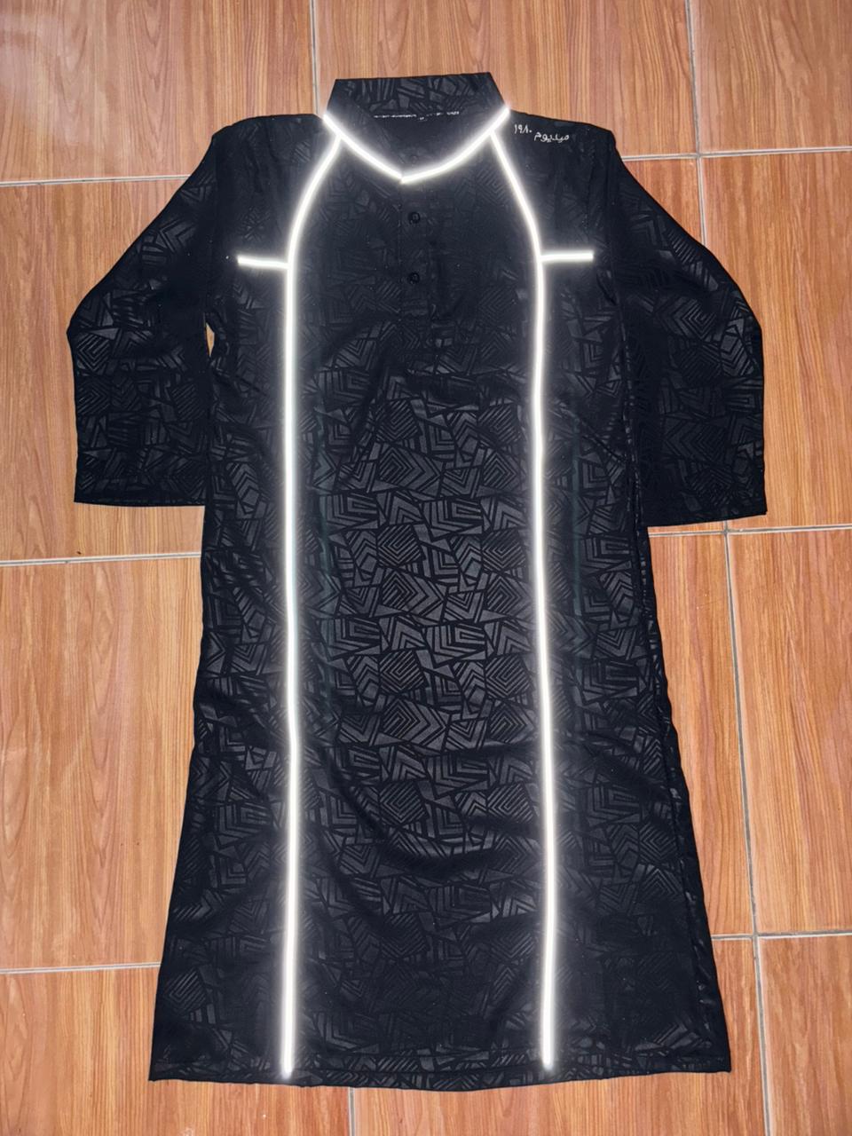 MEDIUM Jubah Gamis Anak Emboss Anak Laki-laki Usia 4-15 Tahun Jubah Anak Strip Menyala Bahan Premium Jubah Embos