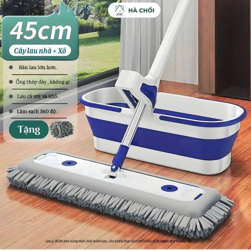 Bộ Chổi Lau Nhà Gấp Gọn Silicon Tặng Kèm Chậu và 3 Miếng Lau Mới Nhất, Chổi Lau Nhà Kèm Thùng gấp gọn Tặng 3 miếng lau Lau Sàn Cây Lau Nhà