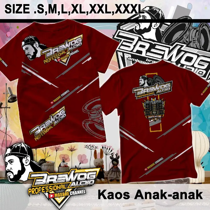 T-shirt / Kaos Distro Anak-anak Brewog Audio A6 BISA CUSTOM NAMA Laki-laki dan Perempuan Terlaris Viral Size S,M,L,XL,XXL,XXXL 2