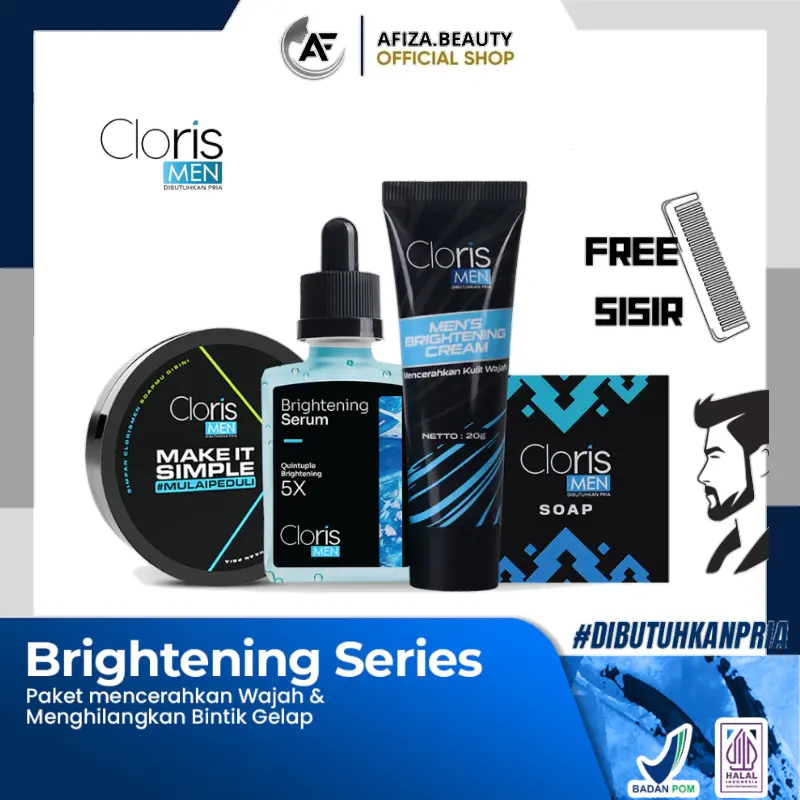 CLORISMEN BRIGHTENING - Paket Skincare Perawatan Wajah Pria : Serum, Sabun, Cream & Tempat Sabun