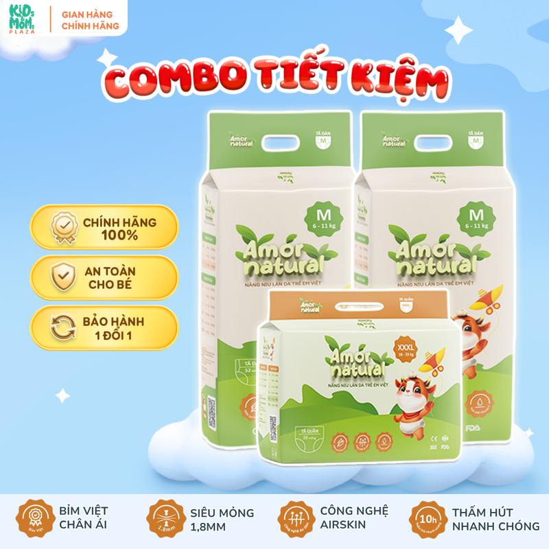 COMBO 3 BỊCH tã/bỉm quần/dán Amor Natural Việt mỏng mát, ngừa hăm size NB tới