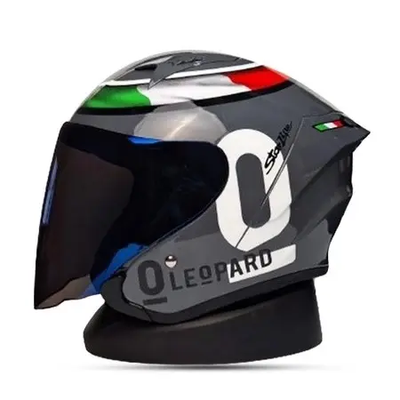Helm Half Face Mla Leopard Grey Glosy Kaca Clear Silver Blue Helm Half Face Terbaru Motif Bisa COD