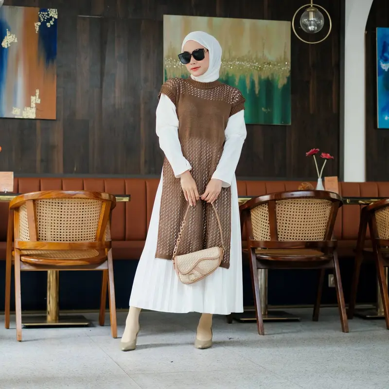 Ginela Outer Knit Rajut Vest / Outer jaring cardygan casual / Cardigan knit vest / knit rajut panjang 5