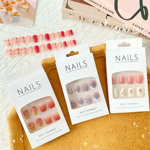 Fake Nail Art Acrylic Multi design 24pcs Free Lem KU040