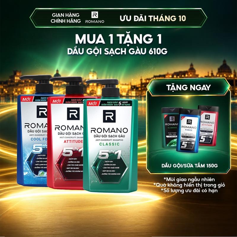 [2] [Deal sốc] Dầu gội sạch gàu Romano Classic/Force/Attitude 610G/650G