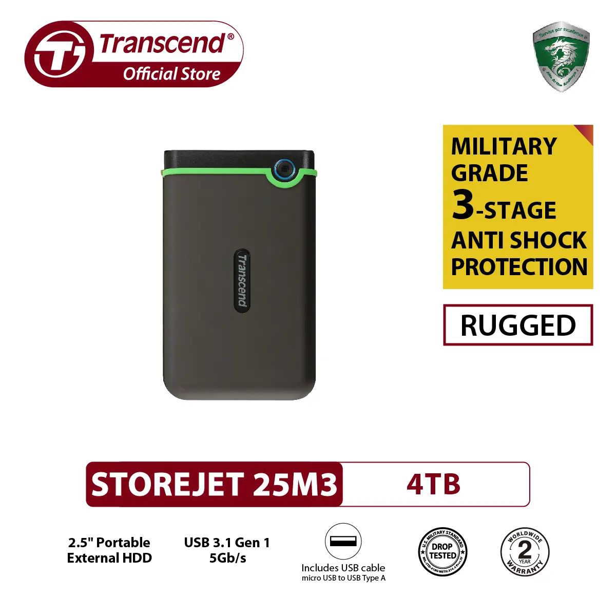 Transcend StoreJet 25M3 USB TYPE A - 4TB External HDD Hardisk 2,5" USB 3.1 Gen 1