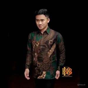 Kemeja batik pria lengan panjang terbaru motif Mahesa Hijau size M L Xl XXL